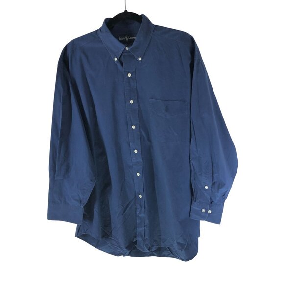 Ralph Lauren Mens Big Button Down Shirt Cotton Navy Blue 16 32/33 - Picture 1 of 3